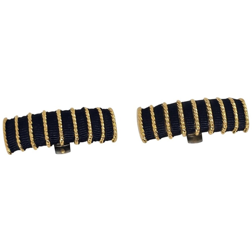 Fashion Black Ribbon Gold Tone Clip-On Earrings‎